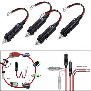 2팩 12V 퓨즈 내장 교체용 시거잭(수컷) 플러그 16AWG 연장 코드(LED 라이트 포함) 자동차/트럭용 차량 액세서리