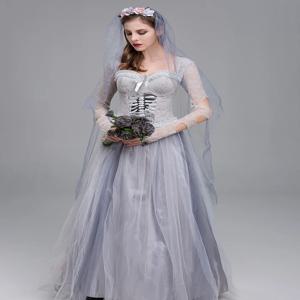 호러 고스트 웨딩 드레스 레이스 헤짐진 의상 할로윈 플러스 사이즈 좀비 해골 신부 뱀파이어 여성 민족 무대 의상