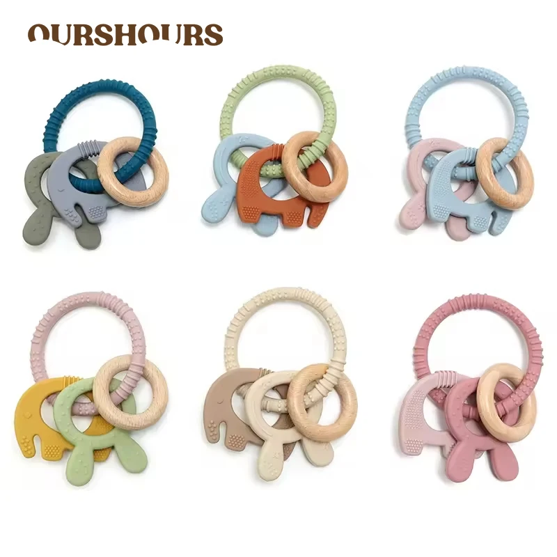 아기 치아발육기구 실리콘 나무 링 치발기 BPA 프리 귀여운 코끼리 아기들 씹는 장난감 남아 여아 신생아 선물