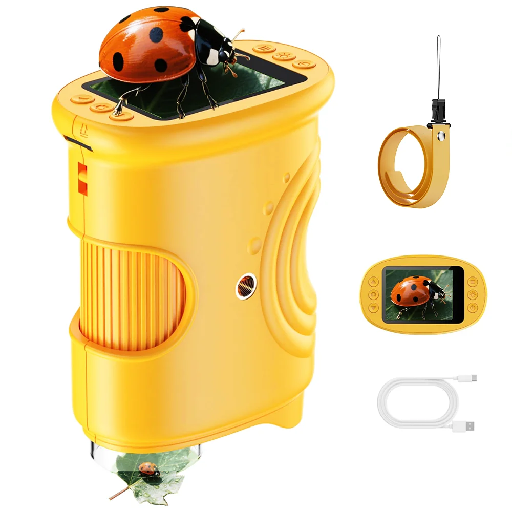 어린이용 1000배 포켓 현미경, 4K 2.0인치 화면 디지털 휴대용 충전식 과학 장난감 STEM 교육용 선물