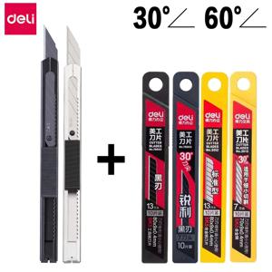 셀프 잠금 기능이 있는 델리 리트랙터블 유틸리티 나이프 스테인리스 스틸 30도 블레이드 종이 상자 커터 안전 아트 도구