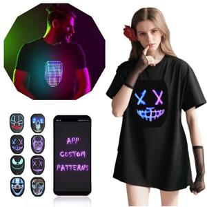 LED 디스플레이 앱 제어 프로그래밍 가능한 발광 티셔츠 남녀 공용 티셔츠