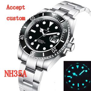 40mm 코르게트 남성 시계 맞춤 로고 럭셔리 사파이어 NH35 자동 기계식 시계 세라믹 베젤 120 클릭 발광