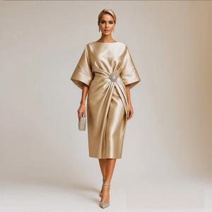 럭셔리 신부 어머니 드레스 웨딩 2025 우아한 이브닝 드레스 여성용 A라인 아플리케 미디 프롬 파티 칵테일 가운