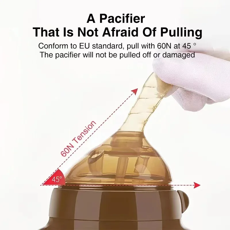 150ML/240ML 와이드 캘리버 실리콘 테이프 부드러운 모조 모유 배앓이 방지 손잡이 달린 젖병, 0-36개월