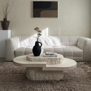 로만 와비사비 타원형 테이블, 석재 느낌의 섬유유리, 부티크 및 쇼룸용, 열 및 긁힘 방지, 예술적, 맞춤 제작 가능