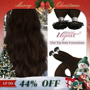 Ugeat 플랫 팁 헤어 익스텐션 인간 헤어 퓨전 레미 헤어 14-24