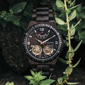 BOBO BIRD 남성용 기계식 나무 시계, 더블 뚜르비옹 무브먼트, 럭셔리 자동 손목시계, 맞춤형 비즈니스