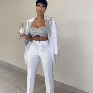 여성용 블레이저 정장, 맞춤형 신부 들러리 원피스, 긴팔 반짝이 파티 가운, 숙녀 재킷 바지, 3 개