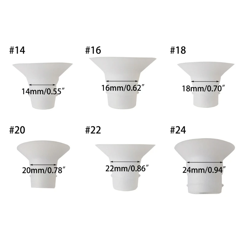 실리콘 인서트 컨버터 14mm 16mm 18mm 20mm 22mm 24mm, 유축기 혼 구경 크기 컬렉션 컵 유축기 액세서리