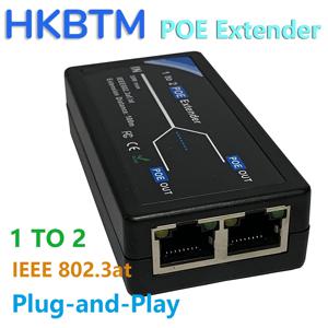 HKBTM 2 포트 POE 확장기 100Mbps, NVR IP 카메라용 IEEE 802.3af 표준 AP IP 음성 POE POE 범위 100미터 확장