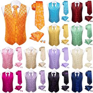 디자이너 실크 망 조끼 레드 블루 그린 골드 퍼플 핑크 꽃 페이즐리 수 놓은 양복 조끼 웨딩 정장 재킷 Barry Wang