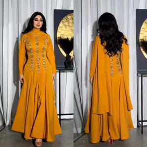 맞춤형 이브닝 섹시 캐주얼 저지, 스팽글 드레이프 플리츠, 이브닝 A 라인 하이 칼라, 맞춤형 가운, 미디 드레스