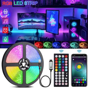 RGB LED 스트립 조명, 음악 동기화, USB 5V 리모컨, 유연한 리본 램프, 방 파티, TV 책상, 침실 장식