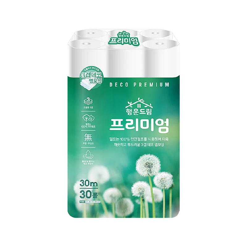 [천연펄프] 행운드림 프리미엄 3겹 30m 30롤 화장지 휴지 비데겸용 두루마리