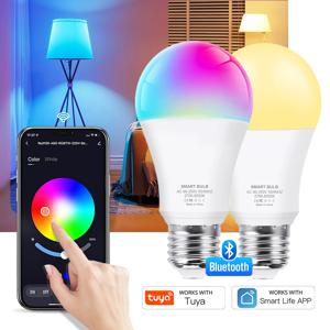 가정용 블루투스 4.0 스마트 LED 전구, 투야 전구, AC85-265V 밝기 조절 스포트라이트 전구, 15W E27 RGB CW WW LED 색상 변경 램프