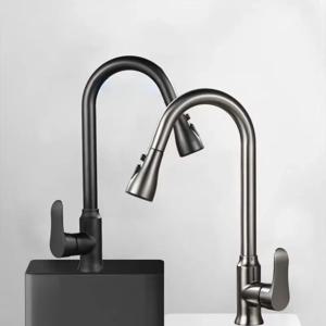 회전식 주방 수전, 황동 소재의 탈착식 스파우트, 냉온수 믹서, 크롬 도금 싱크대 수전