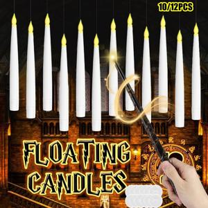 12/10 PCS 마술 지팡이와 LED 부동 촛불 Flameless 비행 촛불 깜박이는 불타는 촛불 결혼식 휴일 장식