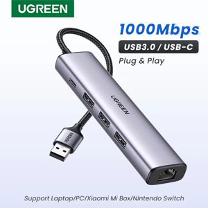 UGREEN USB 이더넷 어댑터 1000/100Mbps USB3.0/USB2.0 허브 RJ45 랜 노트북 PC용 샤오미 미 박스 닌텐도 스위치 맥북 윈도우 맥 OS 리눅스 USB-C 허브 OTG 어댑터 네트워크 카드 인터넷 어댑터