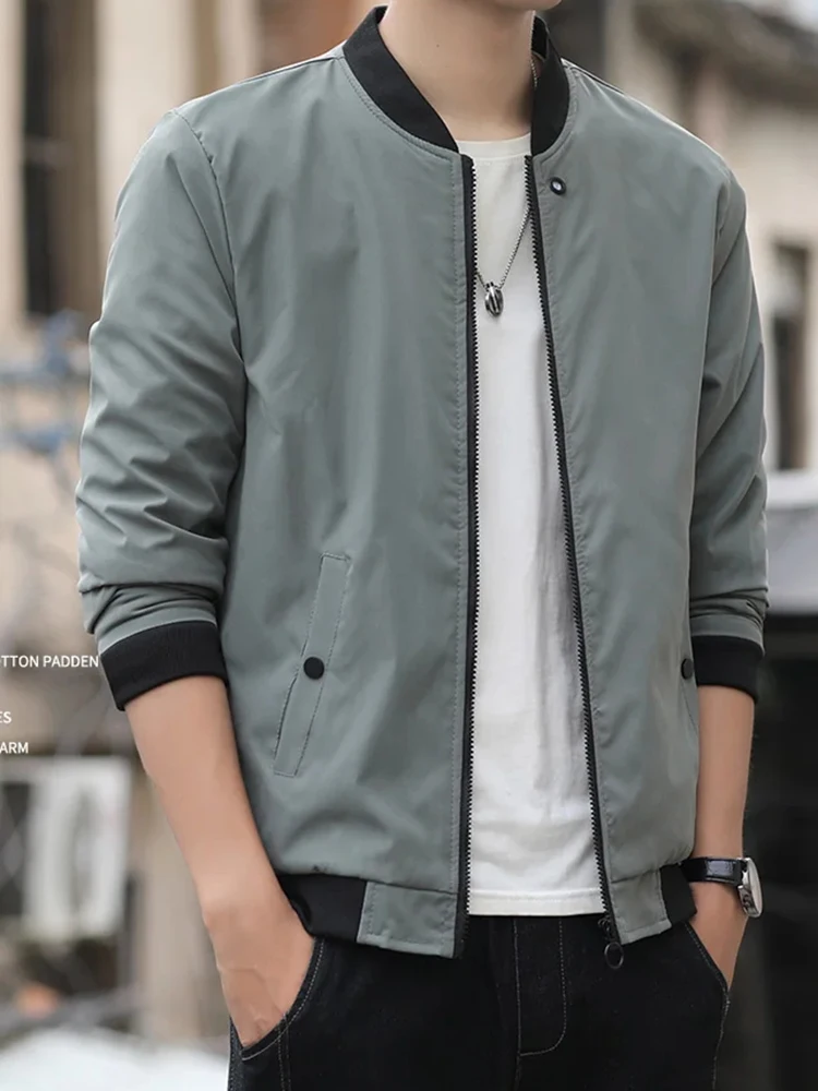 남성 캐주얼 트렌드 패션 방풍 야외 스포츠 지퍼 단색 긴 소매 차가운 따뜻한 비행가 코트 재킷