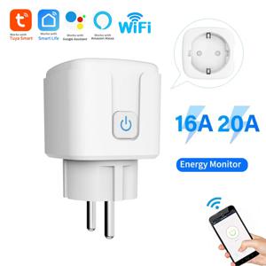 Tuya 스마트 소켓 콘센트 EU 플러그 16A/20A 전원 모니터 타이밍 음성 제어 Wifi 스마트 플러그는 Alexa Google 홈과 함께 작동합니다.