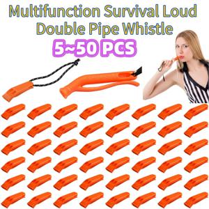 50~5PCS 스포츠 휘파람 다기능 생존 시끄러운 휘파람 더블 파이프 야외 스포츠를위한 야외 비상 휘파람 플라스틱