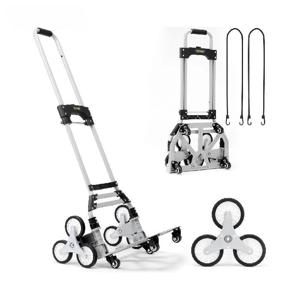 JiaBingFu 접이식 핸드 트럭, 계단 등반 카트, 32.3-45.7 인치 높이 조절 가능, 창고 쇼핑용 4 바퀴, 220lbs