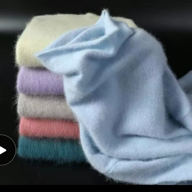 가을, 겨울 새로운 100% 순수 밍크 캐시미어 스웨터 여성 더미 칼라 풀오버 슬림 스웨터 니트 바닥 셔츠