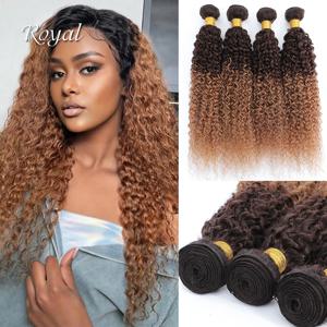 브라질리언 킹키 컬리 인모 번들 옴브레 블론드 컬러 곱슬머리 붙임머리 1/3/4 번들 100% 버진 생모 연장