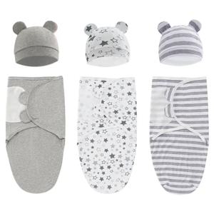 100% 유기농 면화 아기 Swaddle 담요 랩 모자 세트 유아용 조정 가능한 신생아 Swaddle Baby Swaddle for 0-3 Month
