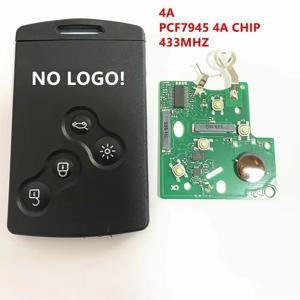 로고 없음! 르노 클리오 4 키 캡처 키 (2013년 이후)용 4버튼 리모컨 키 카드 키리스 스마트 키 433mhz 4A PCF7945/PCF7953 칩