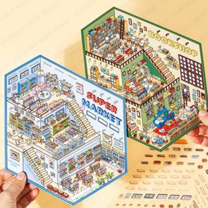 플러스 사이즈 3층 캐빈 장면 DIY 스티커 매우 재생 가능한 스티커 스태킹 붙여 넣기 축제 어린이를위한 생일 선물