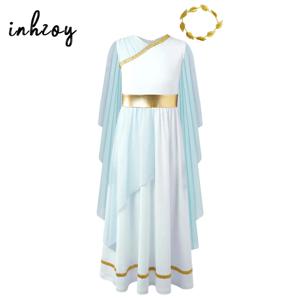 소녀 아테나 코스튬 그리스 공주 원피스 고대 그리스 로마 토가, 로렐 모자, 할로윈 카니발 코스프레 의상 세트