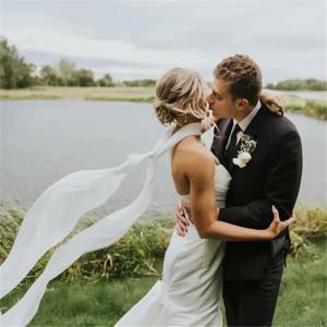 분리형 미니멀리스트 웨딩 신부 넥타이 스카프 베일 긴 쉬폰 실크 좁은 화이트 아이보리 블랙 소프트 헤어 활, 독특한 긴