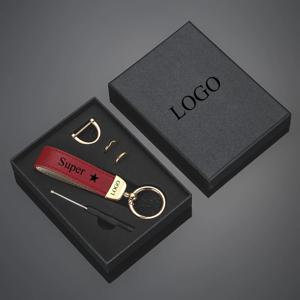 맞춤형 가죽 열쇠고리 선물 상자 포함 개인 맞춤형 로고 이름 번호 빈티지 키링 레이저 각인 자동차 키 체인 홀더