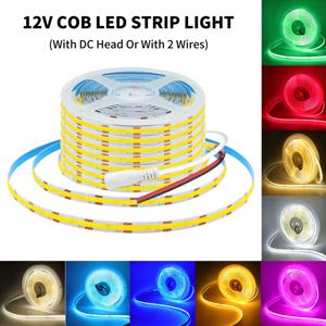 8mm PCB COB LED 스트립 조명 DC 헤드 12V 320LED/m 고휘도 유연한 테이프 따뜻한 자연 흰색 빨간색 녹색 파란색 0.5m 5m