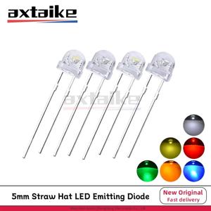 100PCS 5mm 밀짚 모자 LED 방출 다이오드 마이크로 표시기 따뜻한 흰색 빨간색 녹색 파란색 노란색 오렌지 UV 핑크 RGB 깜박이 DIY 전구