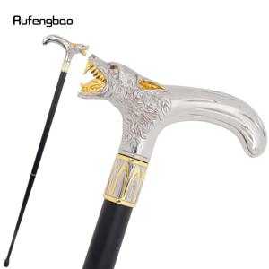 황금 흰색 늑대 머리 물고 워킹 지팡이 패션 장식 워킹 스틱 신사 우아한 코스프레 지팡이 손잡이 Crosier 93cm