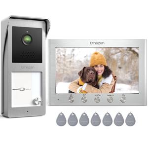 가정용 2선 비디오 도어폰 초인종 인터콤 시스템, 유선 벨이 있는 TMEZON 7인치 모니터, 카드 스와이프 잠금 해제