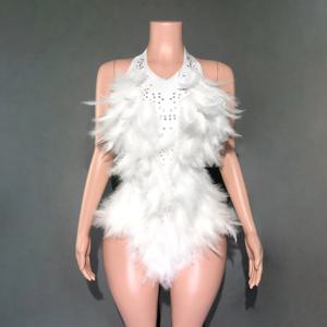 2025 매력적인 깃털 라인 석 생일 파티 드레스 무대 공연 의상 섹시한 스트레치 슬림 Onesie Catwalk 댄스 복장