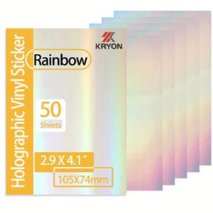 50 매 레인보우 크기: 2.9X 4.1 인치 홀로그램 스티커 용지 반짝이 투명 홀로그램 오버레이 콜드 라미네이팅 필름