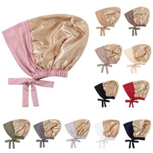 이슬람 새틴 Hijab 모자 전체 커버 내부 모자 이슬람 머리 스카프 스트레치 터번 Underscarf 보닛 스트랩 Headscarf Ninja Headwear