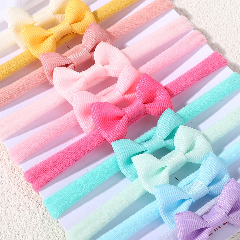 아기 소녀를위한 11pcs 리본 활 머리띠 세트 신생아 어린이 나일론 밴드 Elastics Bowknot Hairbands 헤어 액세서리
