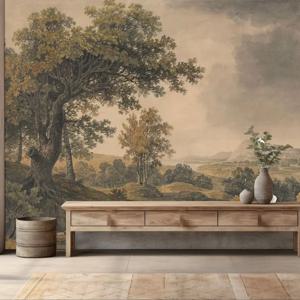 빈티지 풍경 벽지, 나무 풍경 수채화 그림 홈 장식을위한 경치 좋은 벽지, 전통 부직포 벽 벽화