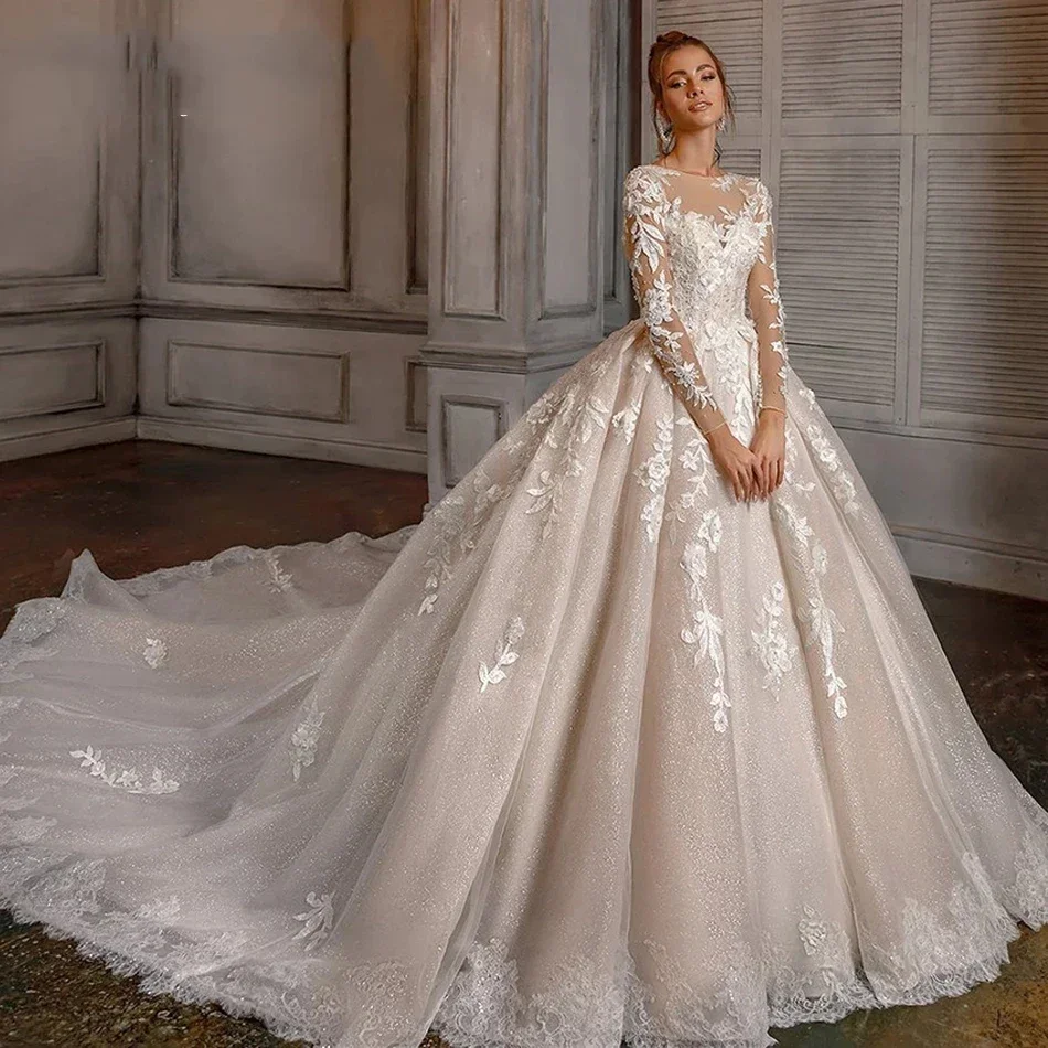 Customzied 화려한 웨딩 드레스 뜨거운 여성의 우아한 2025Vestidos De Novia 긴 소매 레이스 Applique 신부 가운 Robe Mariée
