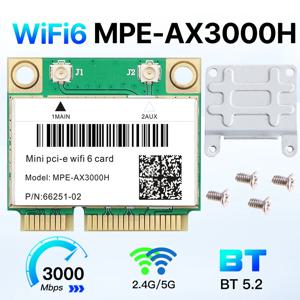 WiFi 6 MPE-AX3000H 미니 PCI-E 와이파이 카드 듀얼 밴드 2.4G/5G BT 5.2 802.11ax 2974Mbps 무선 어댑터 (노트북/PC용, AX210 유사)