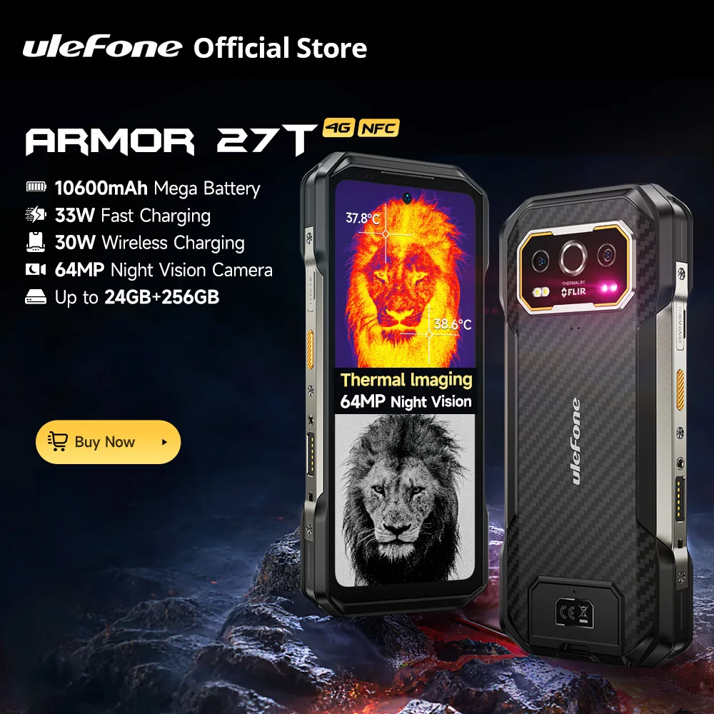 【NEW 2024】 Ulefone Armor 27T 4G 10600mAh 견고한 전화 24GB RAM(12+12), 256GB ROM Android 14 스마트폰 6.78