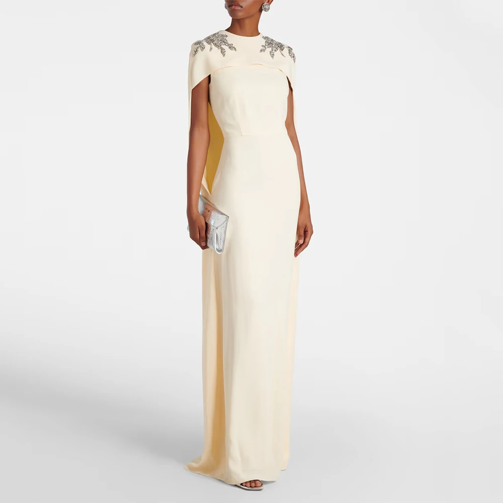 O넥 이브닝 드레스 웨딩 시스 정장 파티 드레스 반팔 사우디 드레스 플로어 기장 비딩 프롬 드레스 플로트 포함