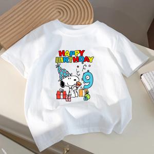 스누피 소년 소녀 생일 티셔츠 만화 애니메이션 패턴 번호 1-9 인쇄 티 어린이 여름 귀여운 탑 아동 의류 선물