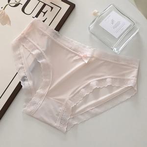 여성 여름 울트라 얇은 팬티 섹시한 원활한 속옷 낮은 허리 통기성 팬티 소녀 레이스 트림 보우 란제리